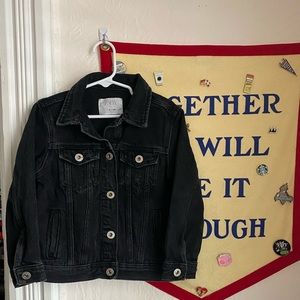 Zara girls distressed black denim jacket size 6